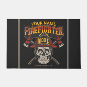 Personalized Fireman Skull Helmet Achse Firefighte Fußmatte