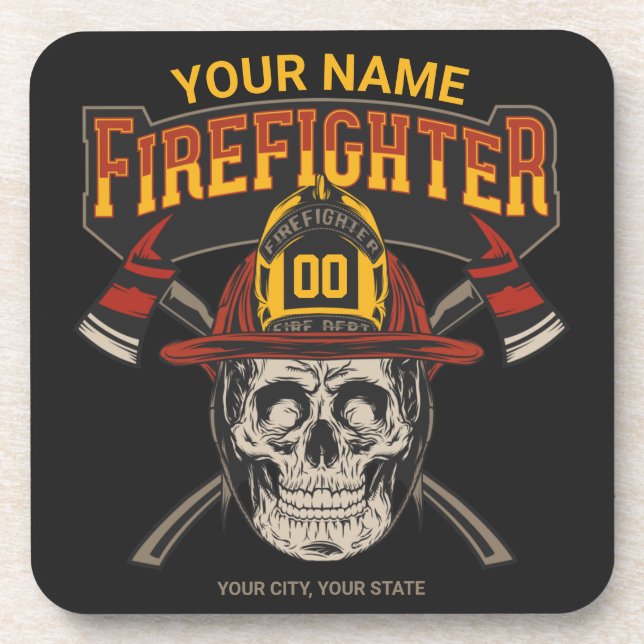 Personalized Fireman Skull Helmet Achse Firefighte Getränkeuntersetzer (Vorderseite)