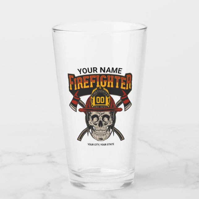 Personalized Fireman Skull Helmet Achse Firefighte Glas (Vorderseite)