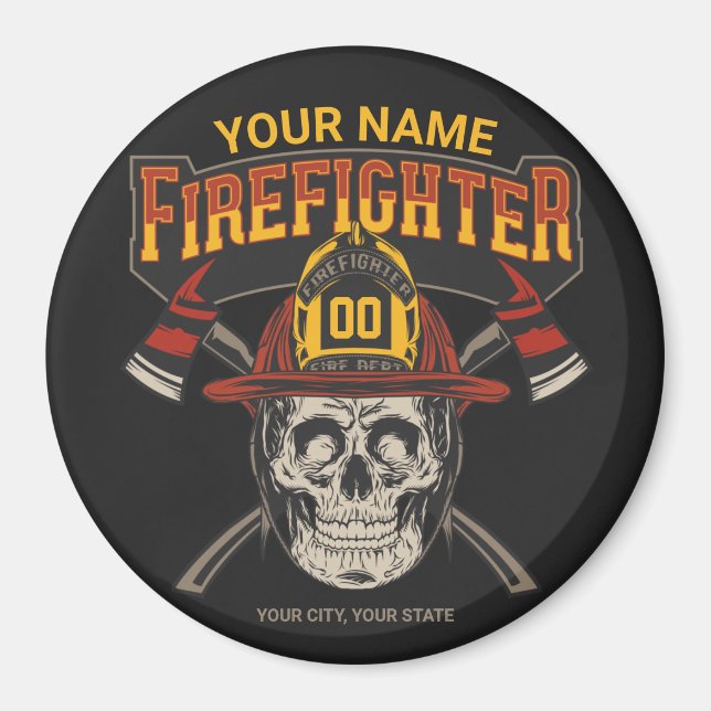 Personalized Fireman Skull Helmet Achse Firefighte Magnet (Vorne)