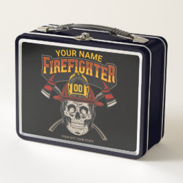 Personalized Fireman Skull Helmet Achse Firefighte Metall Brotdose