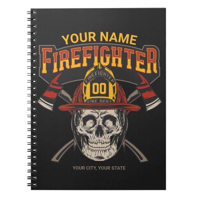 Personalized Fireman Skull Helmet Achse Firefighte Notizblock (Vorderseite)