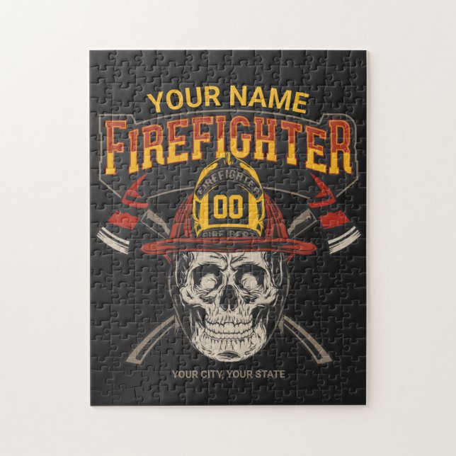 Personalized Fireman Skull Helmet Achse Firefighte Puzzle (Vertikal)