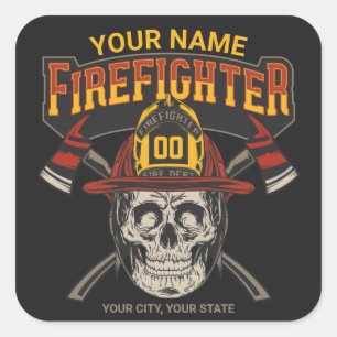 Personalized Fireman Skull Helmet Achse Firefighte Quadratischer Aufkleber