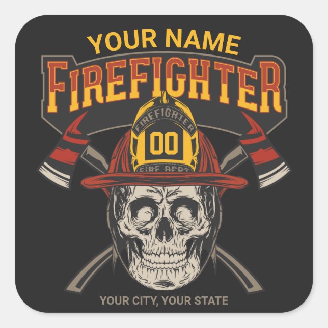 Personalized Fireman Skull Helmet Achse Firefighte Quadratischer Aufkleber (Vorderseite)