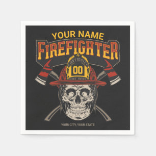 Personalized Fireman Skull Helmet Achse Firefighte Serviette