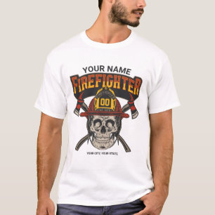 Personalized Fireman Skull Helmet Achse Firefighte T-Shirt