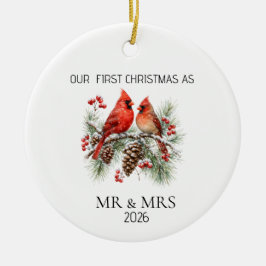 Personalized First Christmas Mr Mrs Cardinal Ornam Keramik Ornament