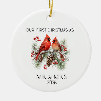 Personalized First Christmas Mr Mrs Cardinal Ornam Keramik Ornament