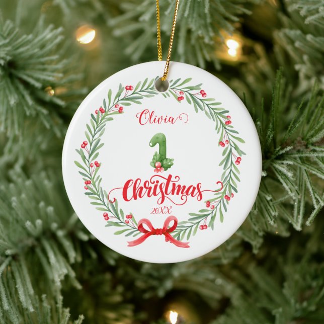 Personalized First Christmas Ornament with Photo (Baum)