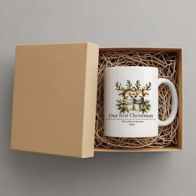 Personalized first Christmas, reindeer, newlyweds  Kaffeetasse (Von Creator hochgeladen)