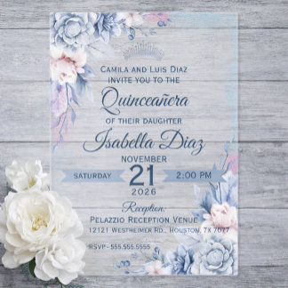 Personalized Floral Acrylic Quinceañera Invitation Acryleinladungen