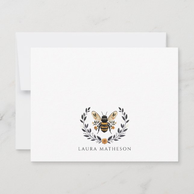 Personalized Floral Bee Laurel Mitteilungskarte (Vorderseite)