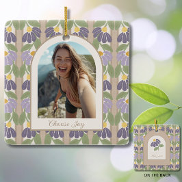 Personalized Floral Ceramic Photo Ornament 