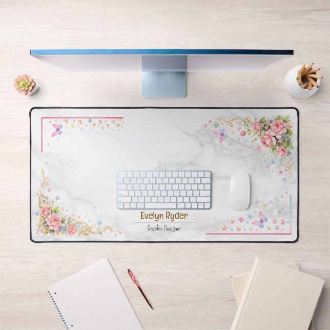 Personalized Floral Desk Mat - Elegant Workspace  Schreibtischunterlage (Büro 1)