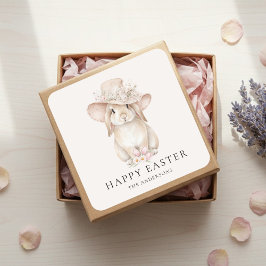 Personalized Floral Easter Bunny | Vintage Quadratischer Aufkleber