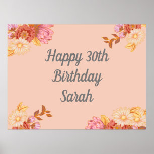 Personalized Floral Happy Birthday Poster