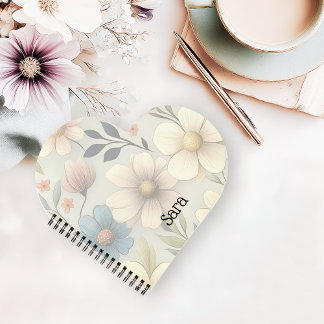 Personalized Floral Heart-Shaped Notebook Notizbuch