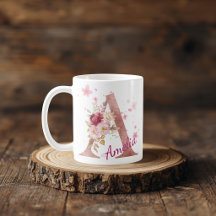 Personalized Floral Initial Mug - Letter A