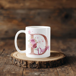 Personalized Floral Initial Mug – Letter D Kaffeetasse
