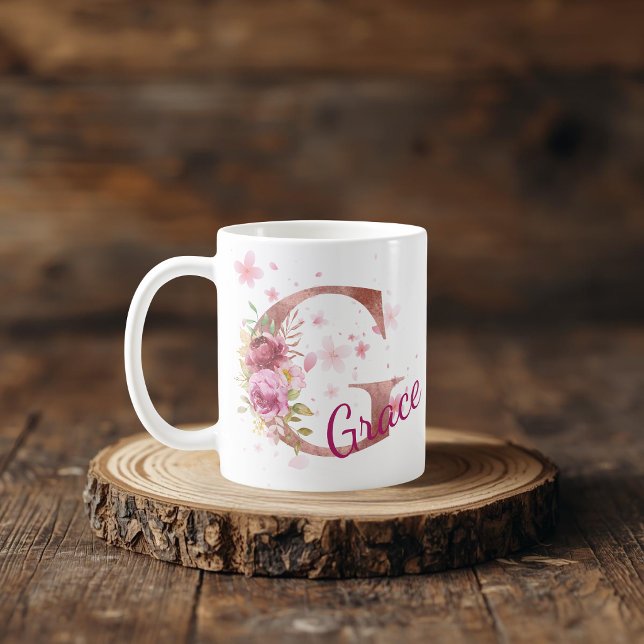 Personalized Floral Initial Mug – Letter G Kaffeetasse (Von Creator hochgeladen)
