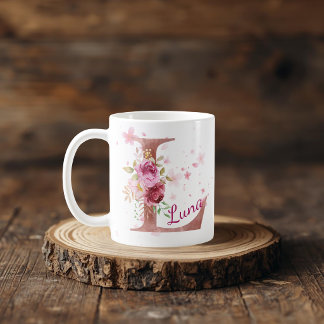 Personalized Floral Initial Mug – Letter L Kaffeetasse