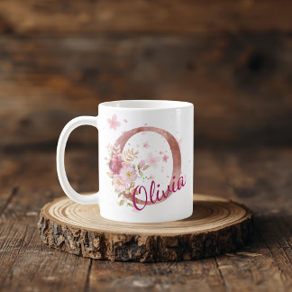 Personalized Floral Initial Mug – Letter O Kaffeetasse