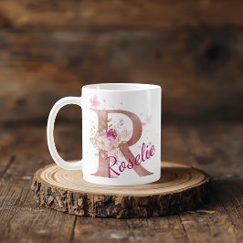 Personalized Floral Initial Mug – Letter R Kaffeetasse