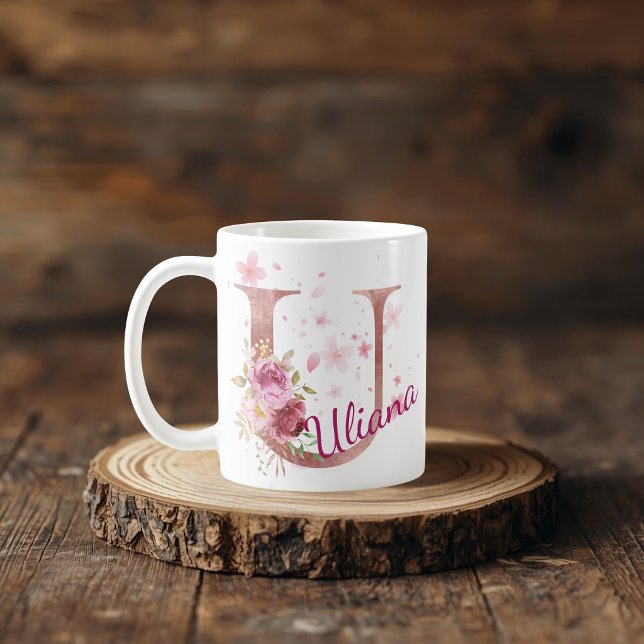 Personalized Floral Initial Mug – Letter U Kaffeetasse (Von Creator hochgeladen)