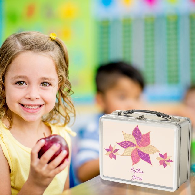 Personalized Floral Lunchbox – Pink Metal Lunchbox (Personalized Flower Lunch box)