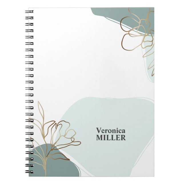 Personalized Floral Modern Mint and Gold Notebook Notizblock (Vorderseite)