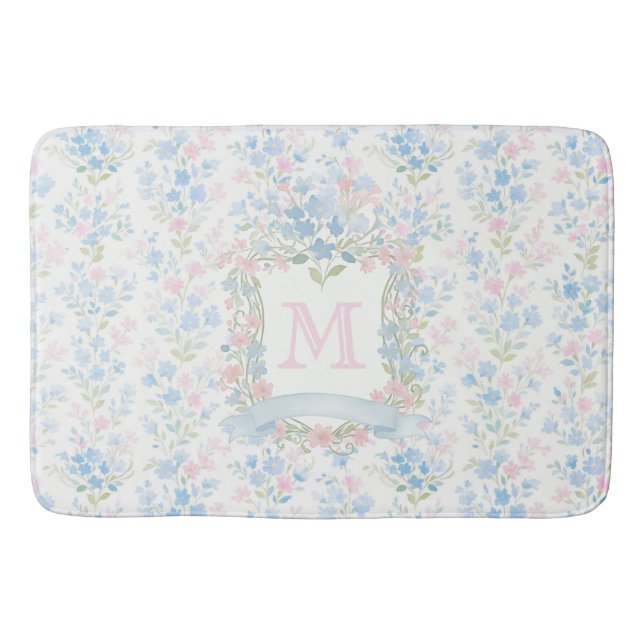 Personalized Floral Monogram Bath Mat Badematte (Vorderseite)