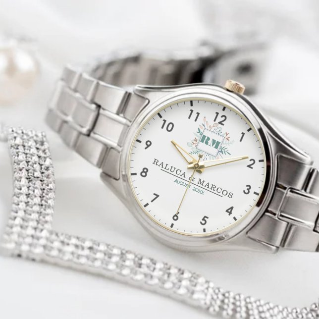 Personalized Floral Monogram Couples Armbanduhr (Von Creator hochgeladen)