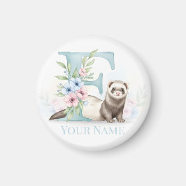 Personalized Floral Monogram 'F' with Cute Ferret Magnet