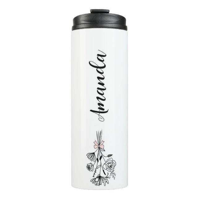 Personalized Floral Name Birth Month Flower Thermosbecher (Vorderseite)