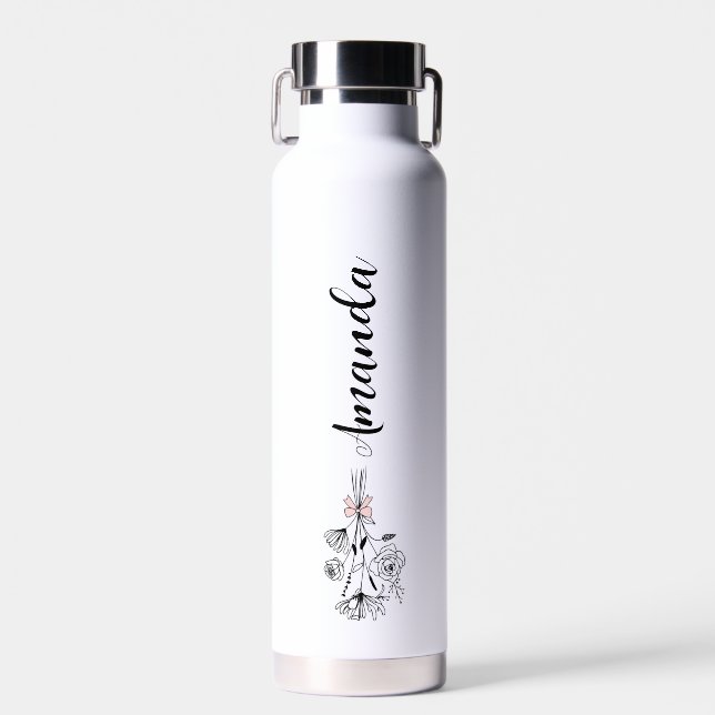 Personalized Floral Name Birth Month Flower Trinkflasche (Vorne)
