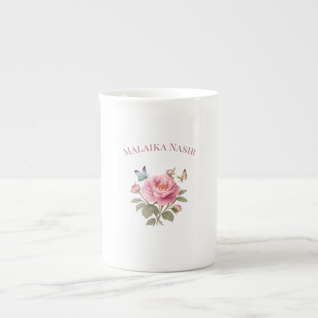 Personalized Floral Name Mug | Elegant Pink Peony  Prozellantasse (Vorderseite)