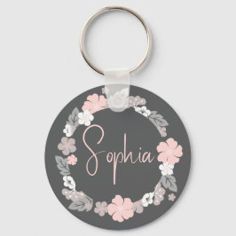 Personalized Floral Name Pink Schlüsselanhänger