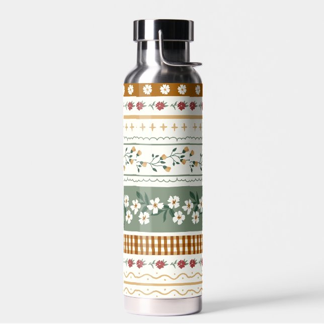 Personalized Floral Pattern Water Bottle with Name Trinkflasche (Links)