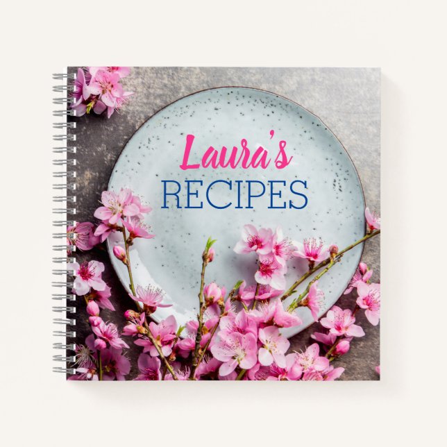 Personalized Floral Recipe Notebook – Custom Name  Notizbuch (Vorderseite)