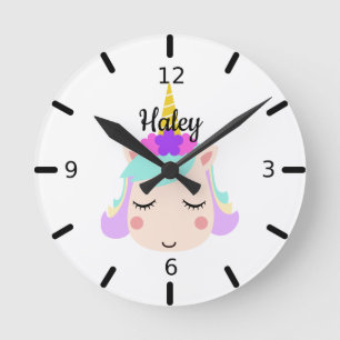 Personalized Floral Sleeping Baby Unicorn Runde Wanduhr