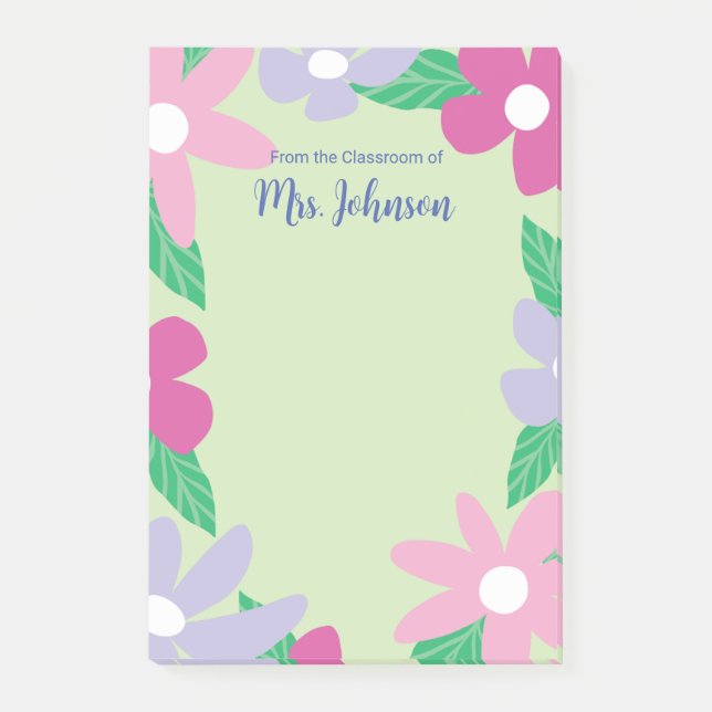 Personalized Floral Teacher Post-it Klebezettel (Vorderseite)