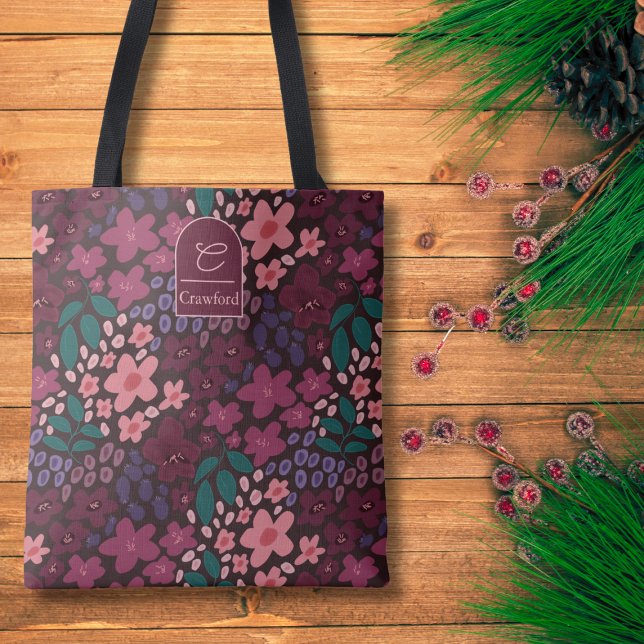 Personalized Floral Tote Bag – Initial & Name (Moody Floral Personalized Tote Bag)