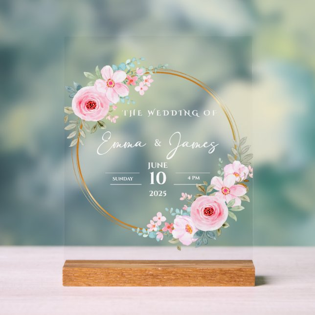 Personalized Floral Wedding Acrylic Sign Acrylschild (Neutral)