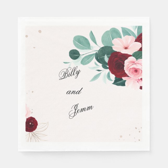 Personalized Floral Wedding Napkins Serviette (Vorderseite)