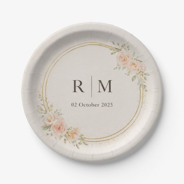 Personalized Floral Wedding Paper Plates Pappteller (Vorderseite)