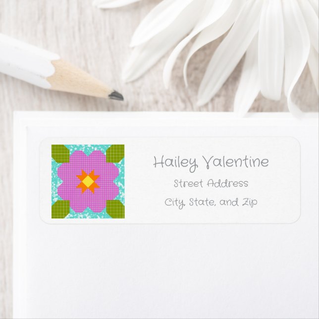 Personalized Flower Quilt Block Return Address (Insitu)