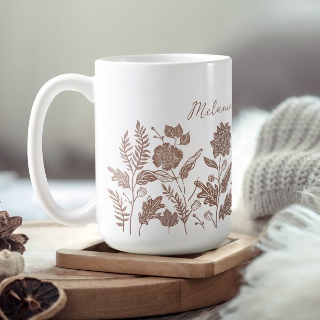 Personalized Foliage Autumn Flowers Taupe Kaffeetasse (Personalized Foliage Autumn Flowers Taupe Coffee Mug)