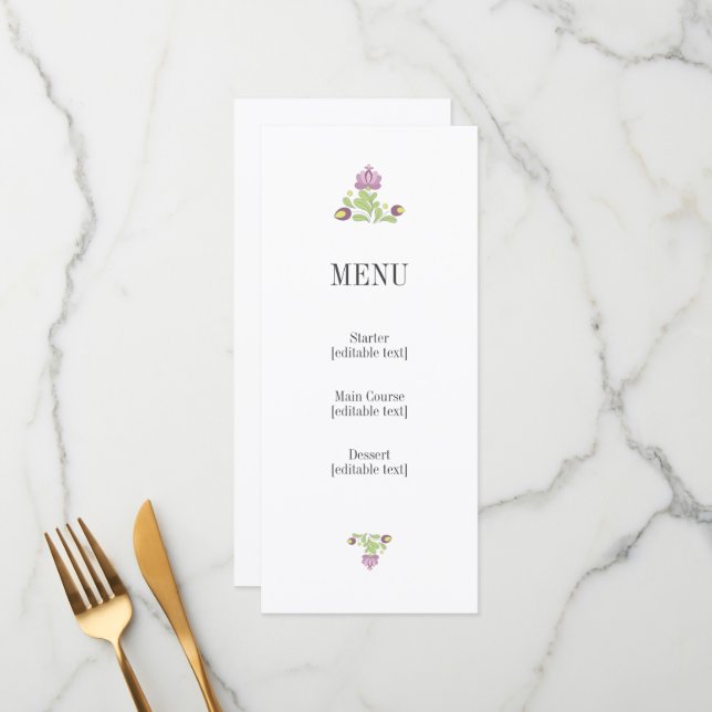 Personalized Folk Floral Wedding Menu Card Menükarte (Vorderseite/Rückseite Beispiel)