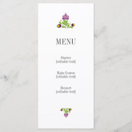 Personalized Folk Floral Wedding Menu Card Menükarte